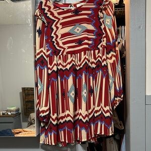 Umgee Red and Blue Patterned Mini Dress